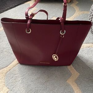 Michael Kors Burgundy Leather Tote with Gold Accents